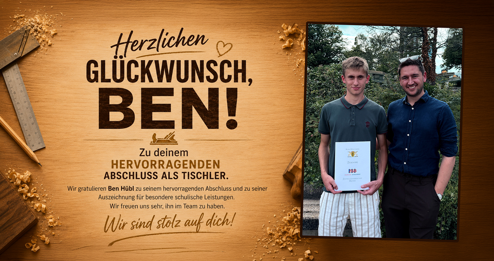 Herzlichen Glückwunsch an Ben Hübl zum hervorragenden Abschluss mit Auszeichnung
